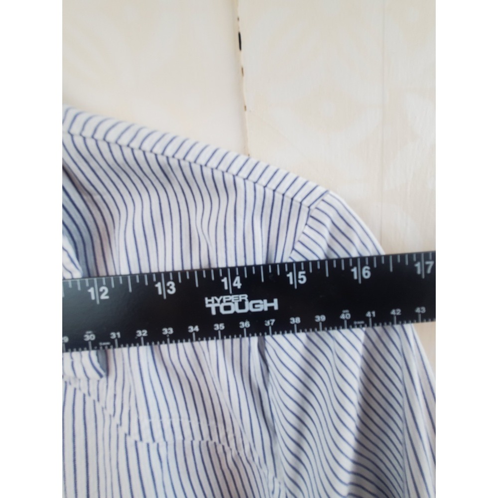 Womens Y2K Pinstripe Wrap Blouse Tie Waist Studio Style 3/4 Sleeve Business Size - Picture 3 of 8